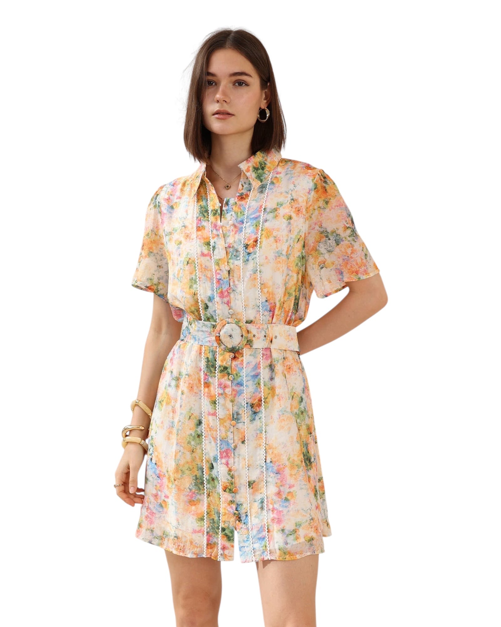 'Sophie' Belted Mini Dress - Yellow