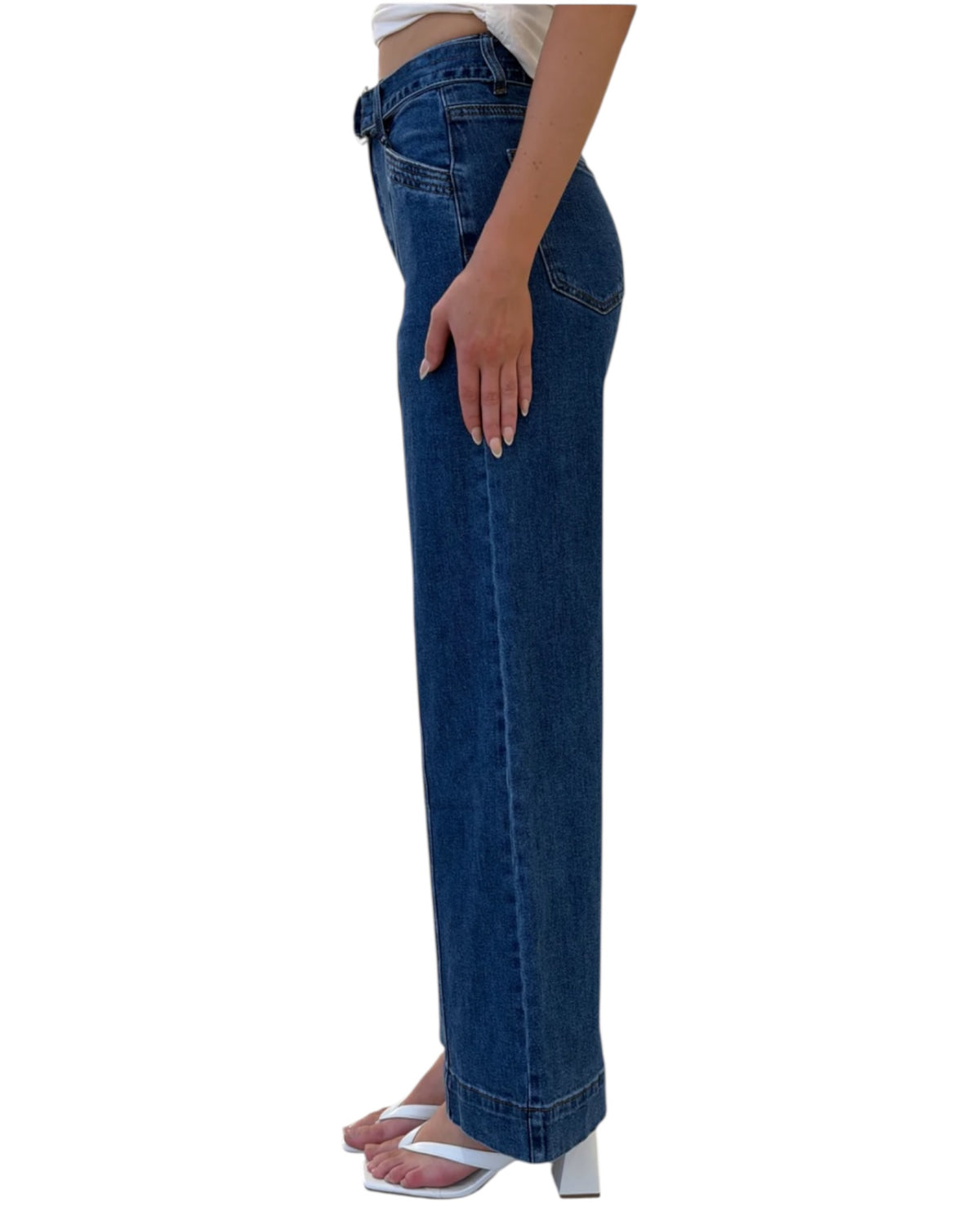'Brooke' Front Seam Belted Straight Leg Jeans