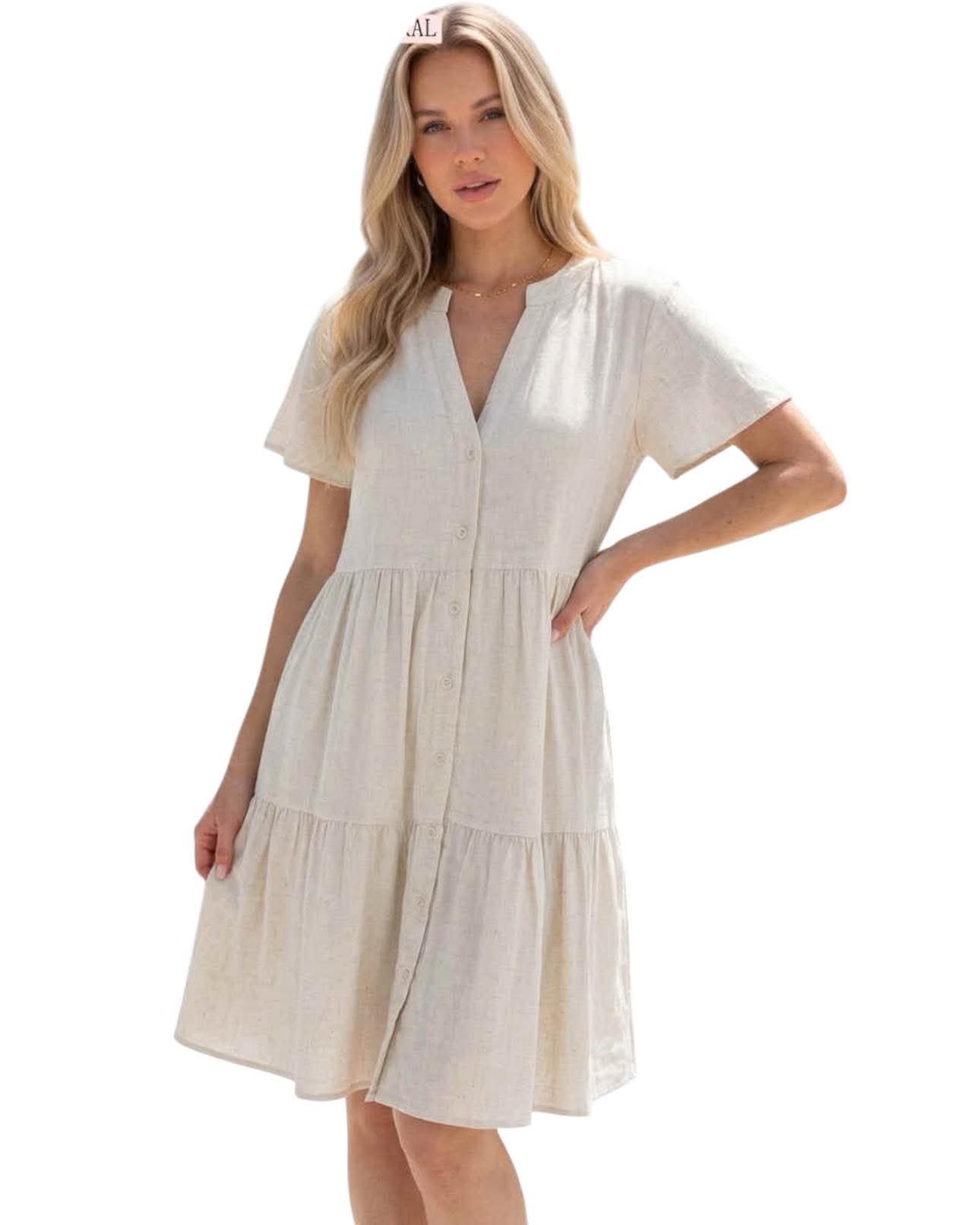 ‘Claire' Linen Dress - Oatmeal