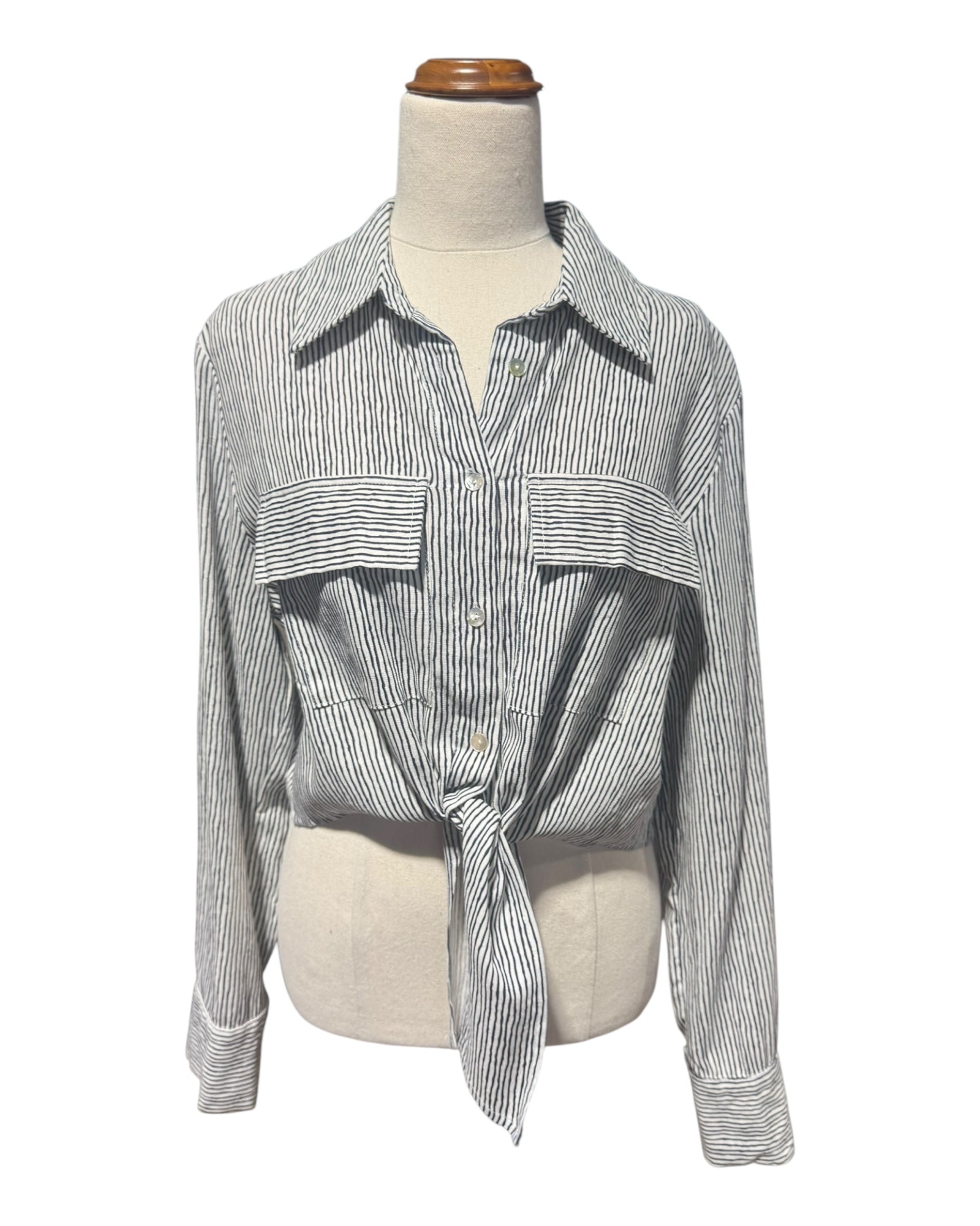 'Lola' Stripe Linen Top - Navy