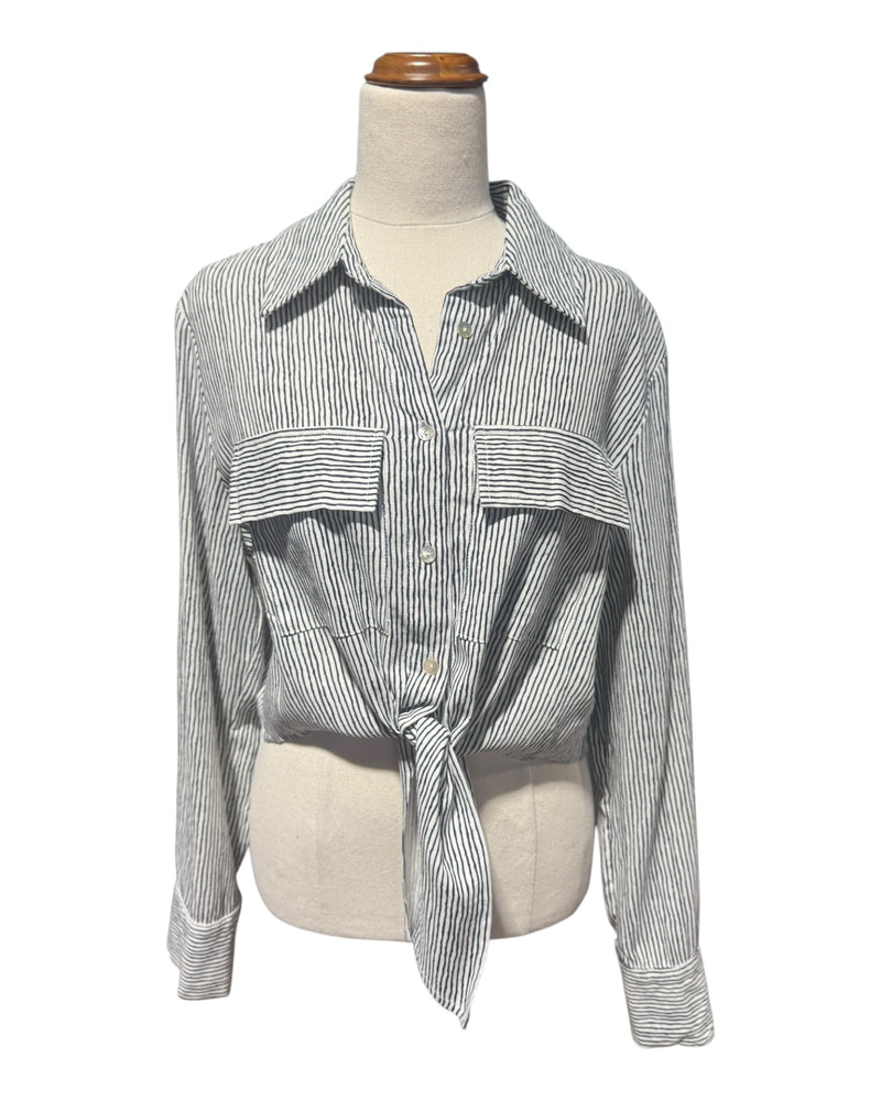 'Lola' Stripe Linen Top - Navy