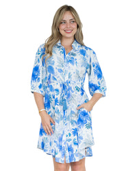 'Eliza' Floral Shirt Dress - Blue