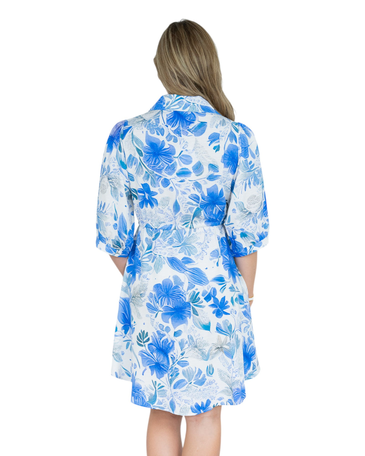 'Eliza' Floral Shirt Dress - Blue