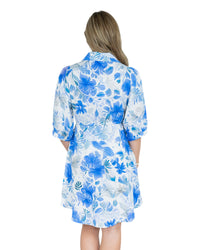 'Eliza' Floral Shirt Dress - Blue