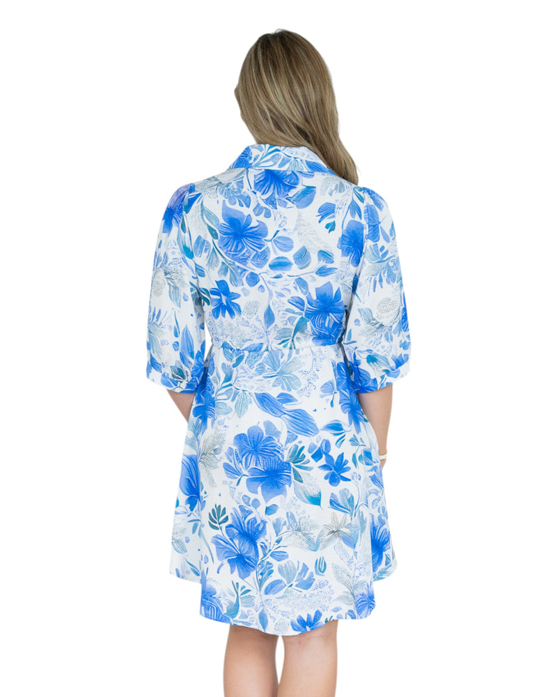 'Eliza' Floral Shirt Dress - Blue