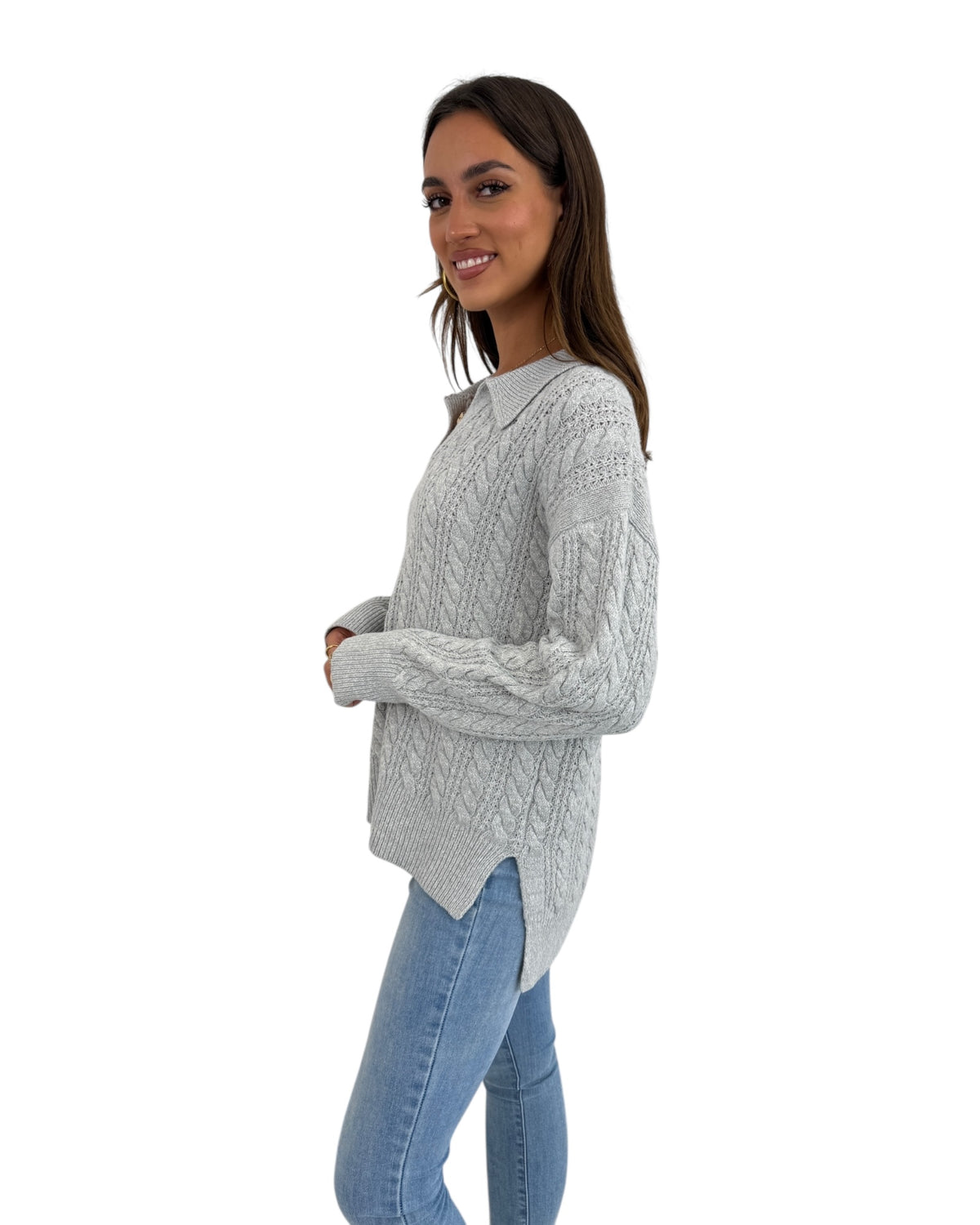 'Kaye' Cable Knit Jumper - Grey
