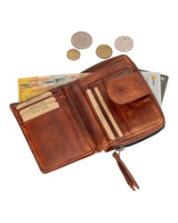 'Tina' Zipper Leather Wallet - Cognac