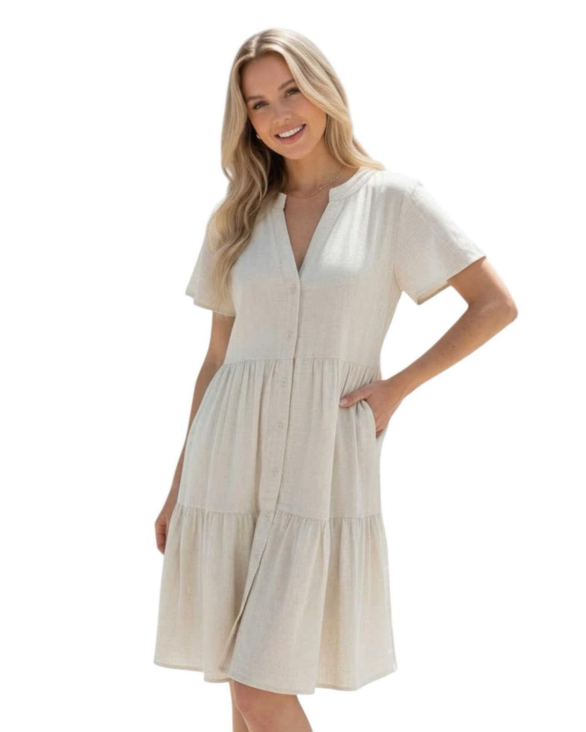 ‘Claire' Linen Dress - Oatmeal