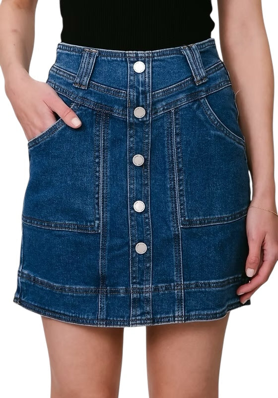 'Katie' Denim Skirt - Medium Wash