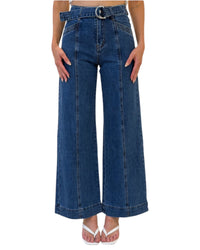 'Brooke' Front Seam Belted Straight Leg Jeans