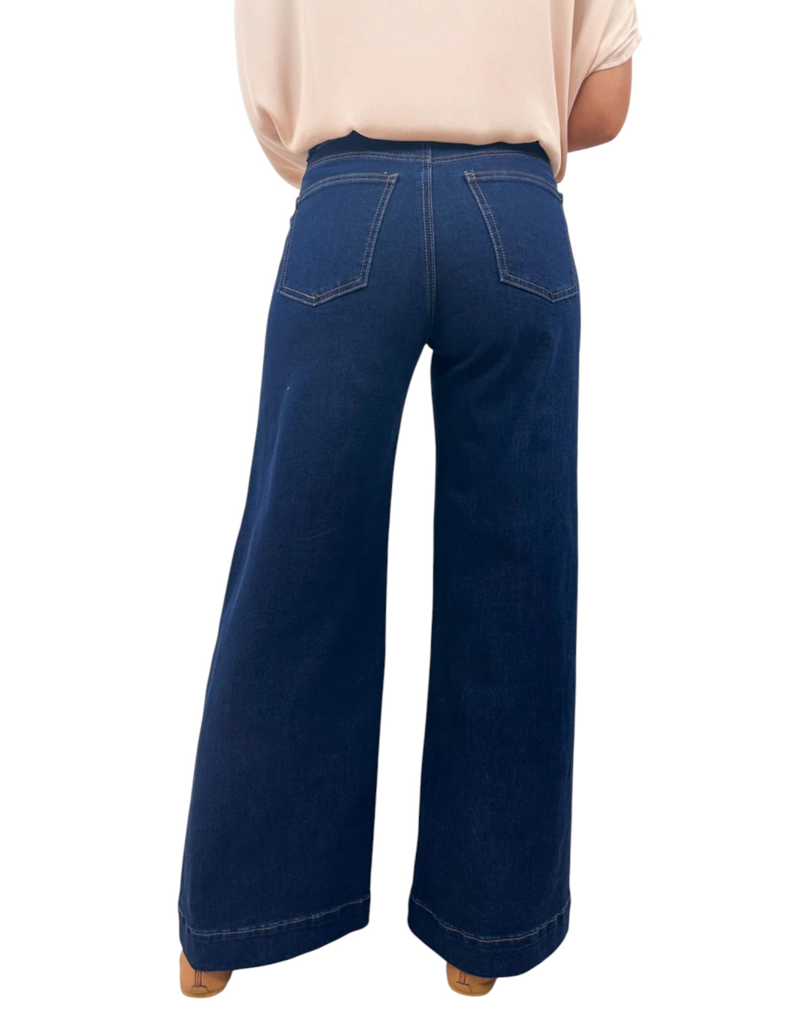 'Brooke' Front Seam Belted Straight Leg Jeans - Indigo