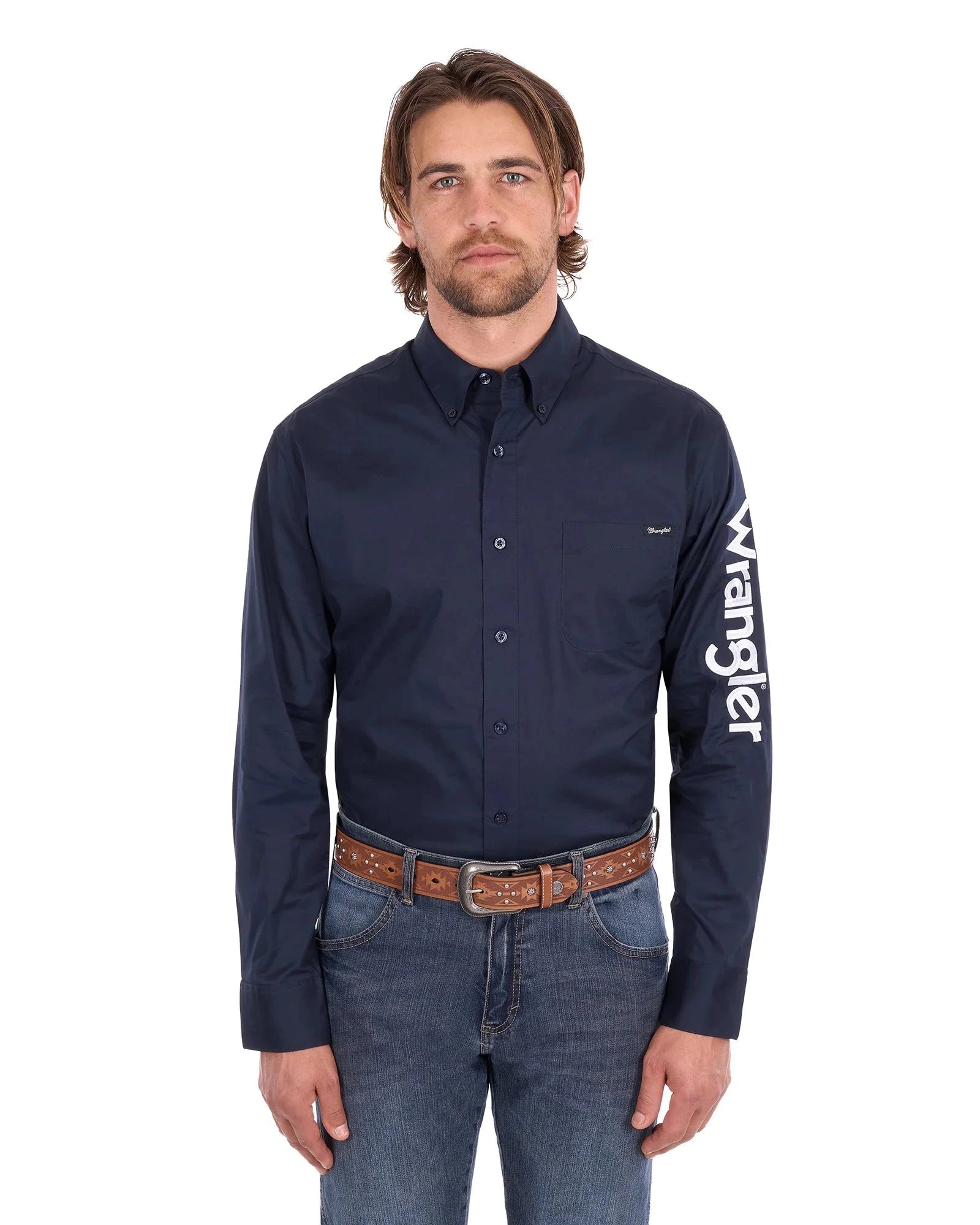 ‘Flex' Longsleeve Logo Button Up Shirt - Navy