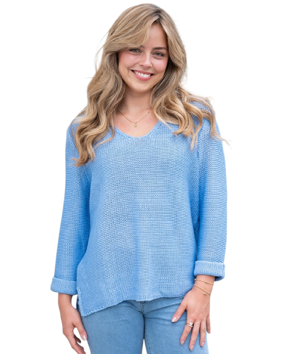 'Charlie’ Knit Jumper - Cornflour Blue