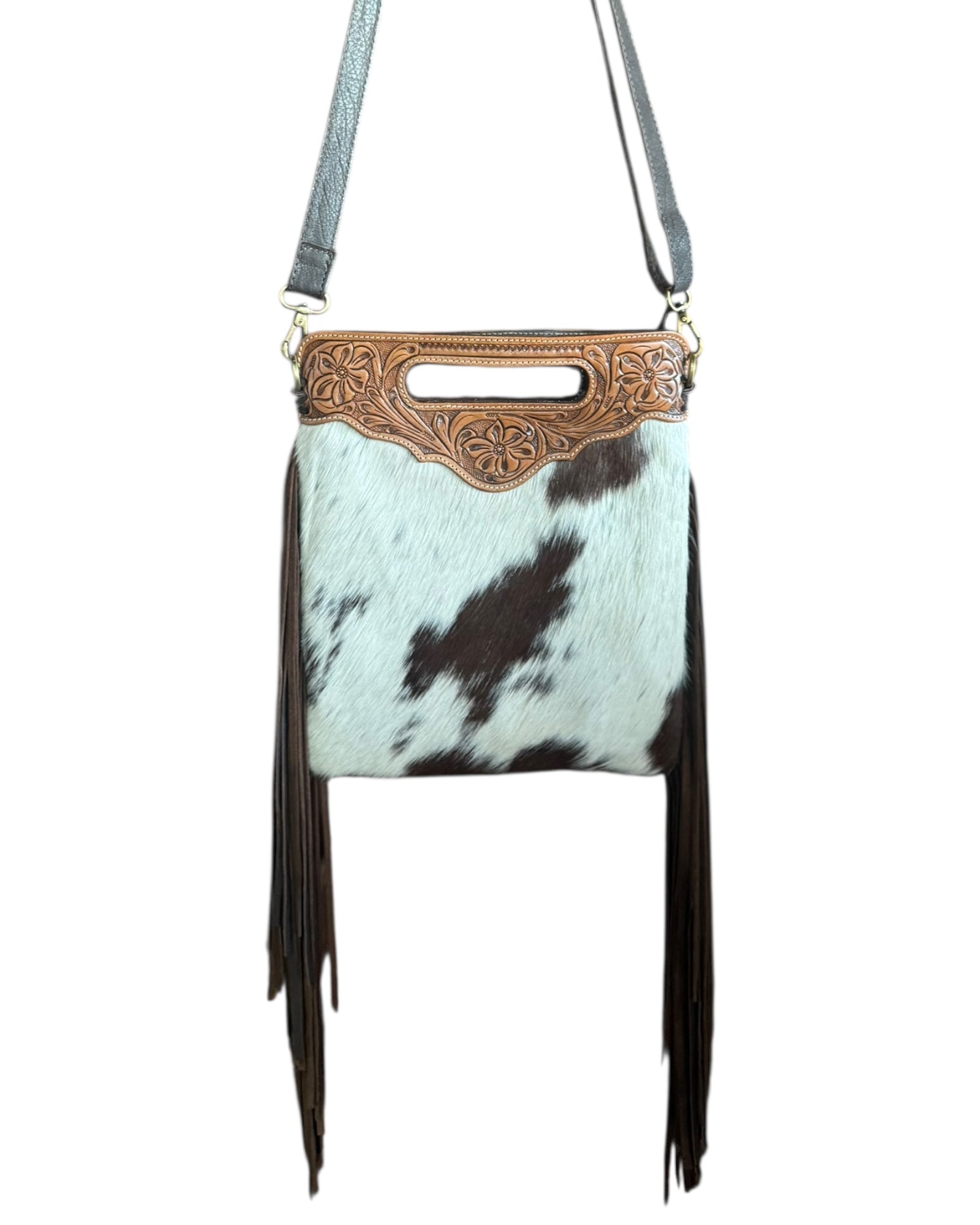 ‘Wauchope’ Tooled Cowhide Tassel Bag - Brown