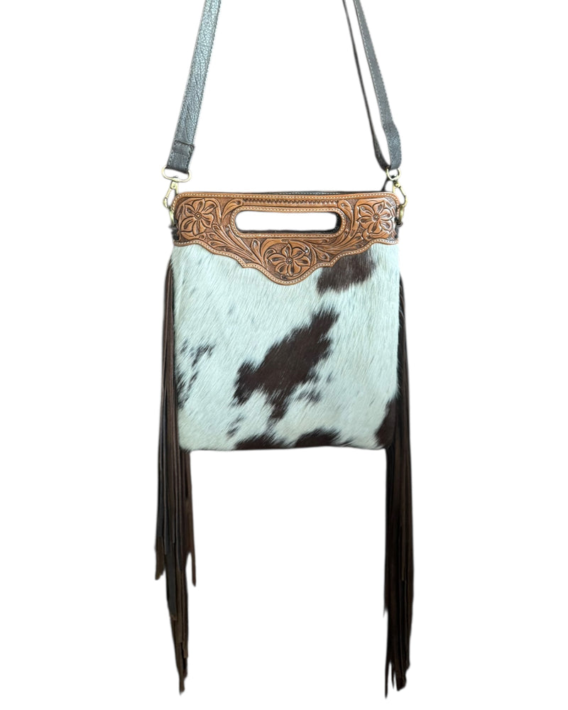 ‘Wauchope’ Tooled Cowhide Tassel Bag - Brown