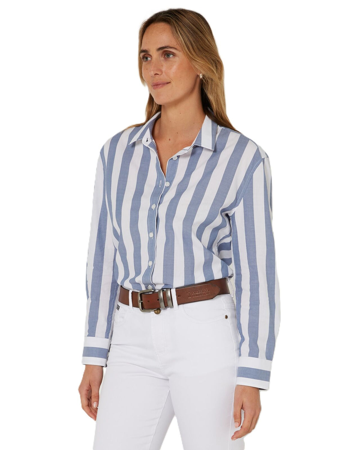 'Jacquelin' Classic Cotton L/S Shirt - Blue Stripe