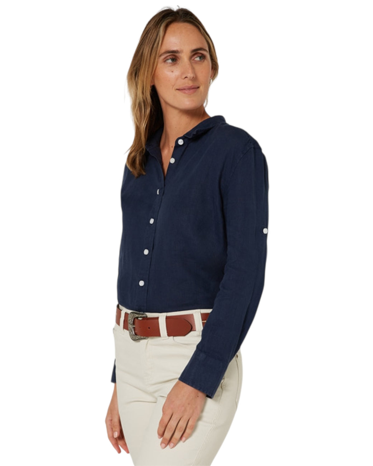 'Florence' Linen L/S Shirt - Navy