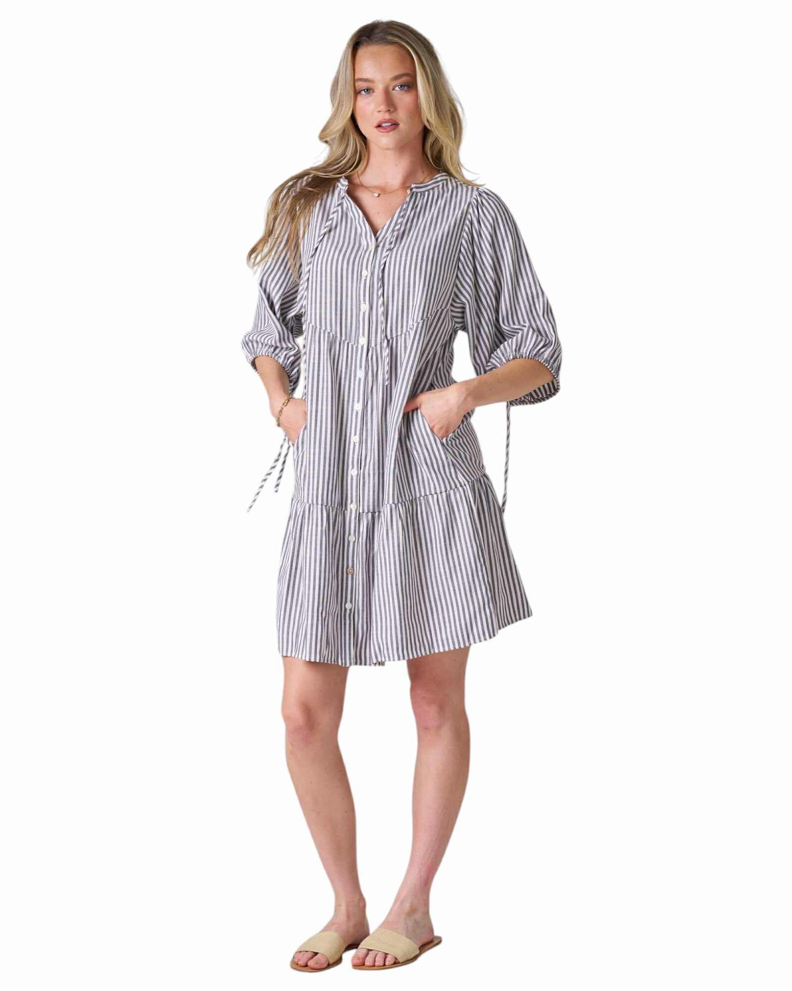 'Annie' Stripe Dress - Grey