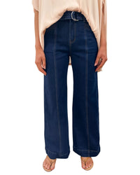 'Brooke' Front Seam Belted Straight Leg Jeans - Indigo