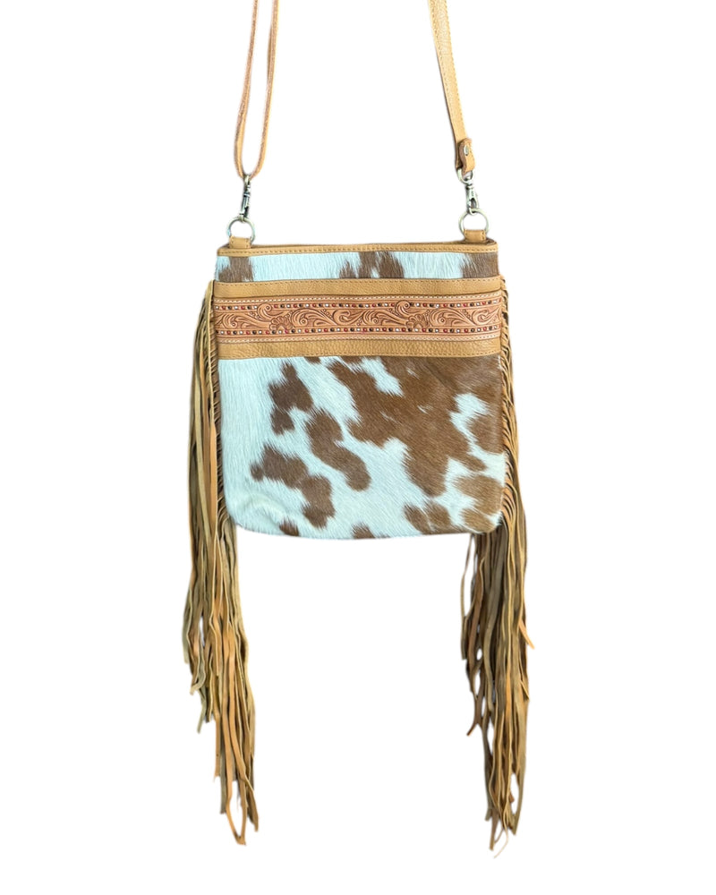 ‘Wellington’ Tooled Cowhide Tassel Bag - Tan