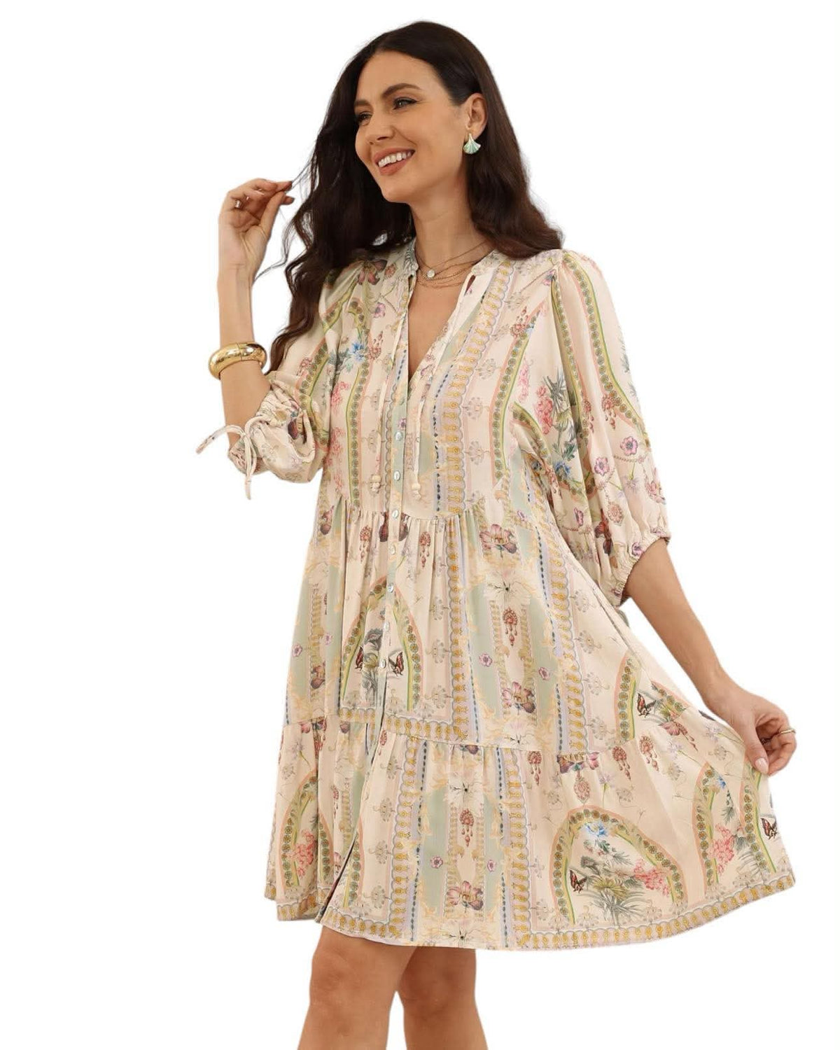 ‘Jess' Vintage Print Dress - Pink/Sage