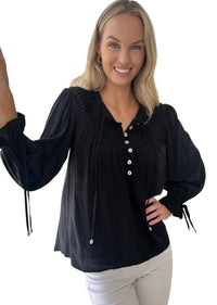 'Elle' Blouse - Black (Extended Sizes)