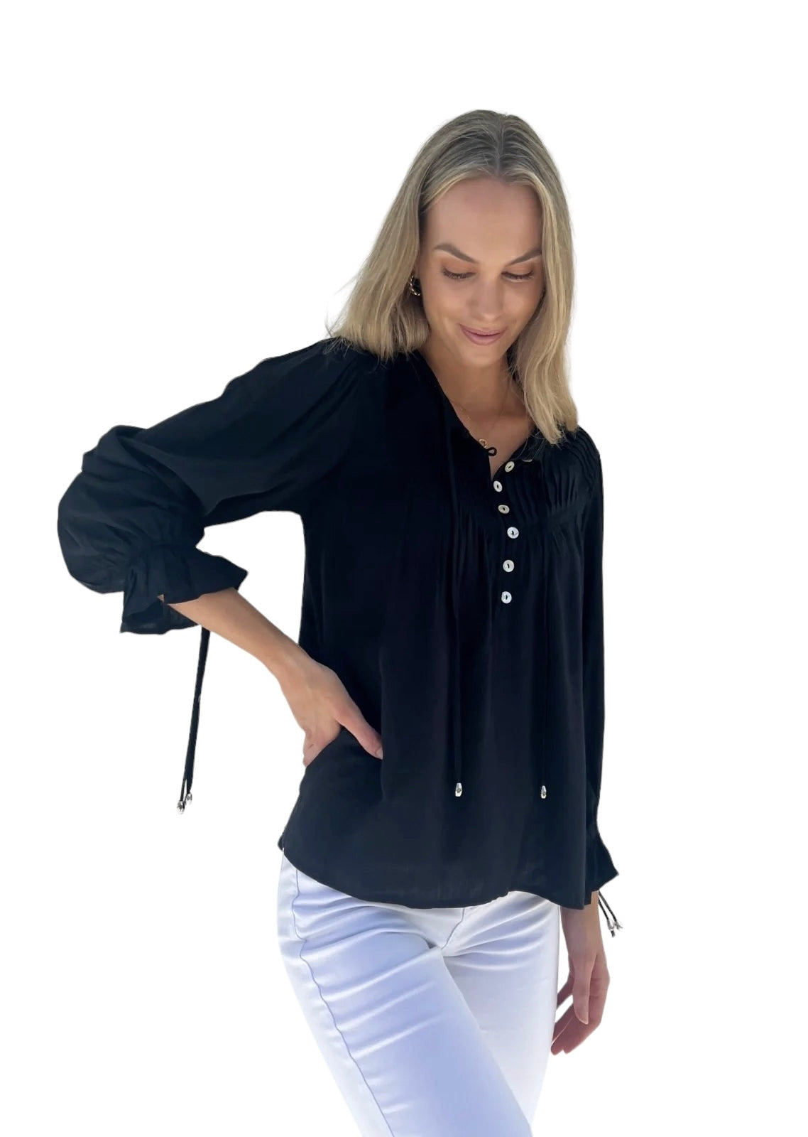'Elle' Blouse - Black (Extended Sizes)