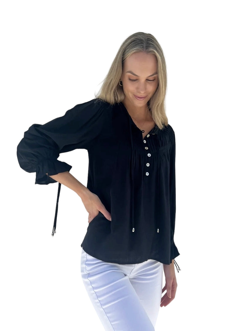 'Elle' Blouse - Black (Extended Sizes)