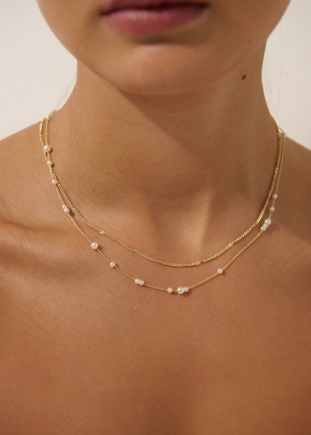 Mini Pearl Layered Gold Plated Necklace