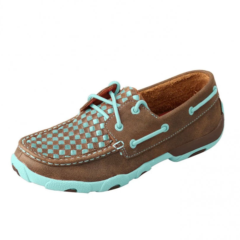 Weave Lace-Up Boat Shoes - Turquoise