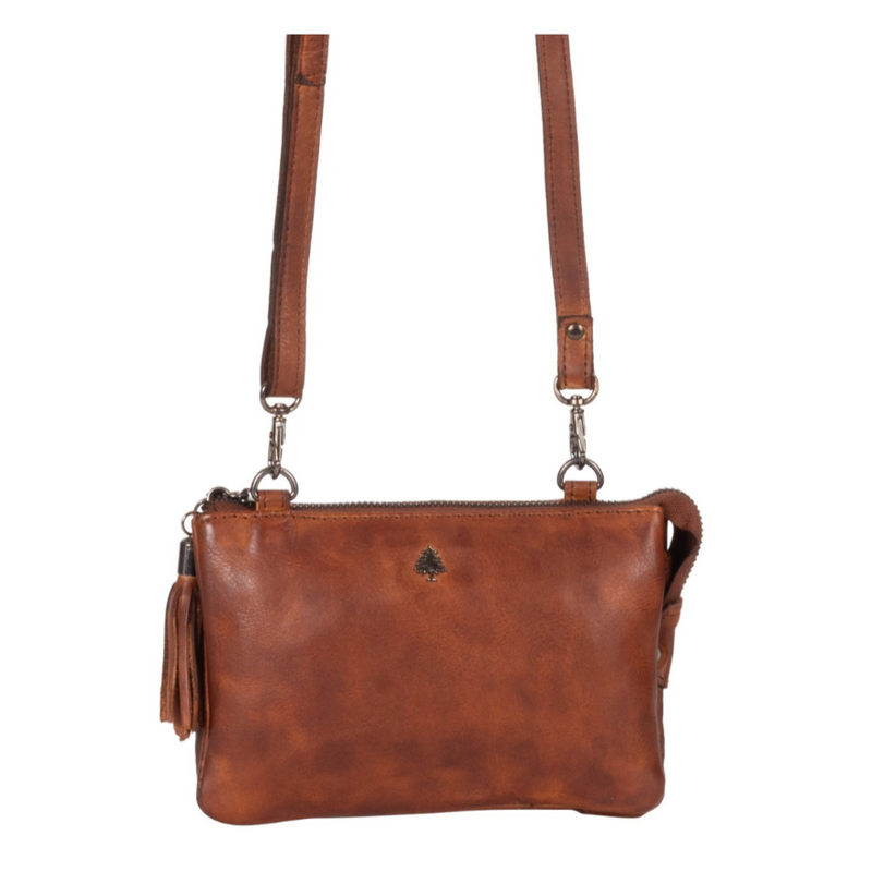 Leather Clutch/Crossbody Bag - Cognac