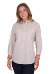 'Sara' Half Placket Long Sleeve Shirt - Natural Gingham