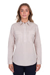 'Sara' Half Placket Long Sleeve Shirt - Natural Gingham