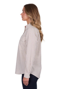 'Sara' Half Placket Long Sleeve Shirt - Natural Gingham