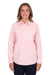 'Jen' Half Placket Long Sleeve Shirt - Coral Gingham