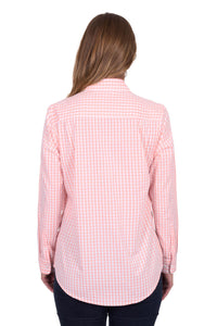'Jen' Half Placket Long Sleeve Shirt - Coral Gingham