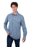 'Rui' Half Placket Long Sleeve Shirt - Teal/Navy
