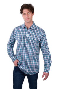 'Rui' Half Placket Long Sleeve Shirt - Teal/Navy