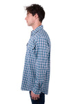 'Rui' Half Placket Long Sleeve Shirt - Teal/Navy