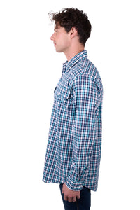 'Rui' Half Placket Long Sleeve Shirt - Teal/Navy