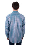 'Rui' Half Placket Long Sleeve Shirt - Teal/Navy