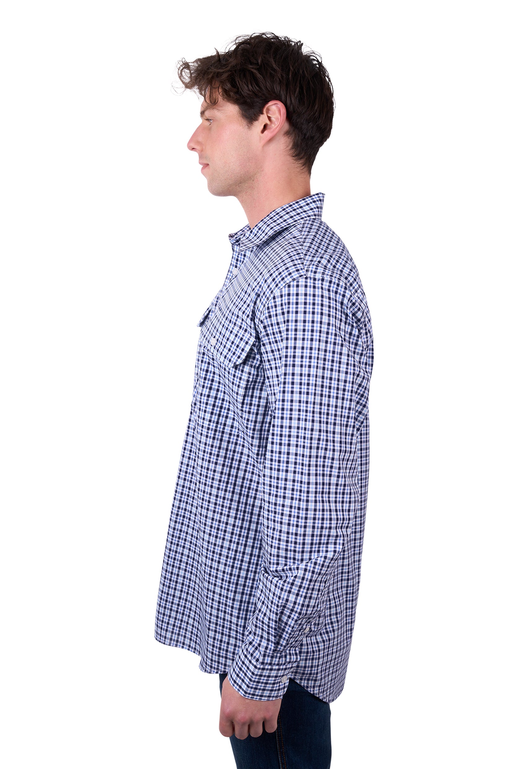 'Coney' Half Placket Long Sleeve Shirt - Navy