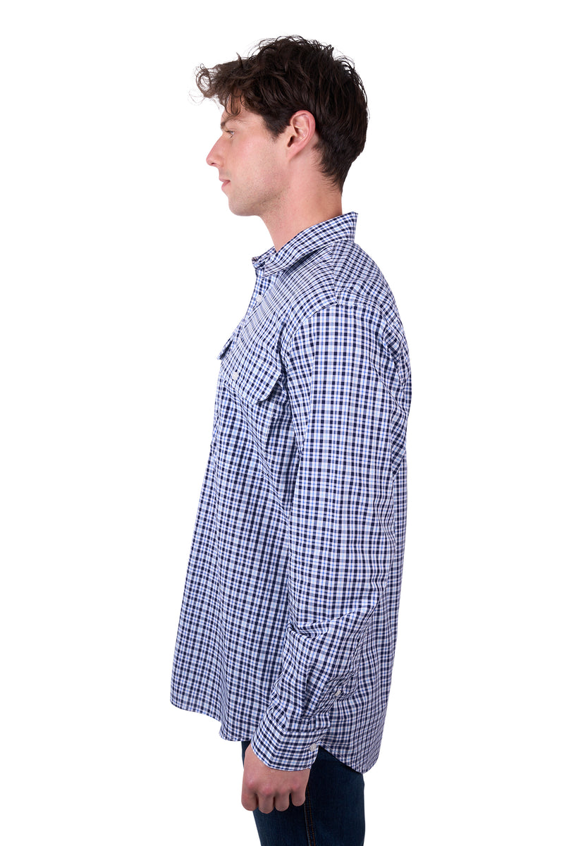 'Coney' Half Placket Long Sleeve Shirt - Navy