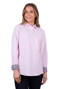 'Milly' Half Placket Long Sleeve Shirt - Pale Pink