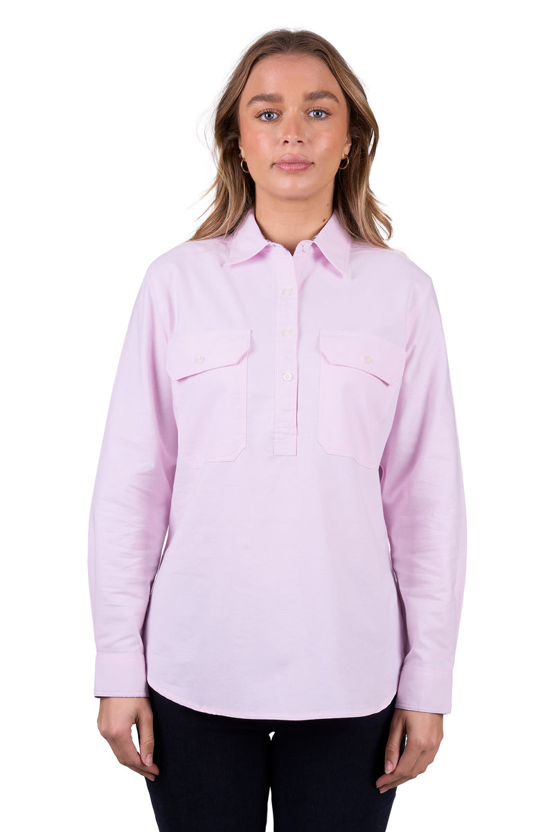 'Milly' Half Placket Long Sleeve Shirt - Pale Pink