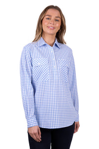 'Rux' Half Placket Long Sleeve Shirt - Blue Gingham