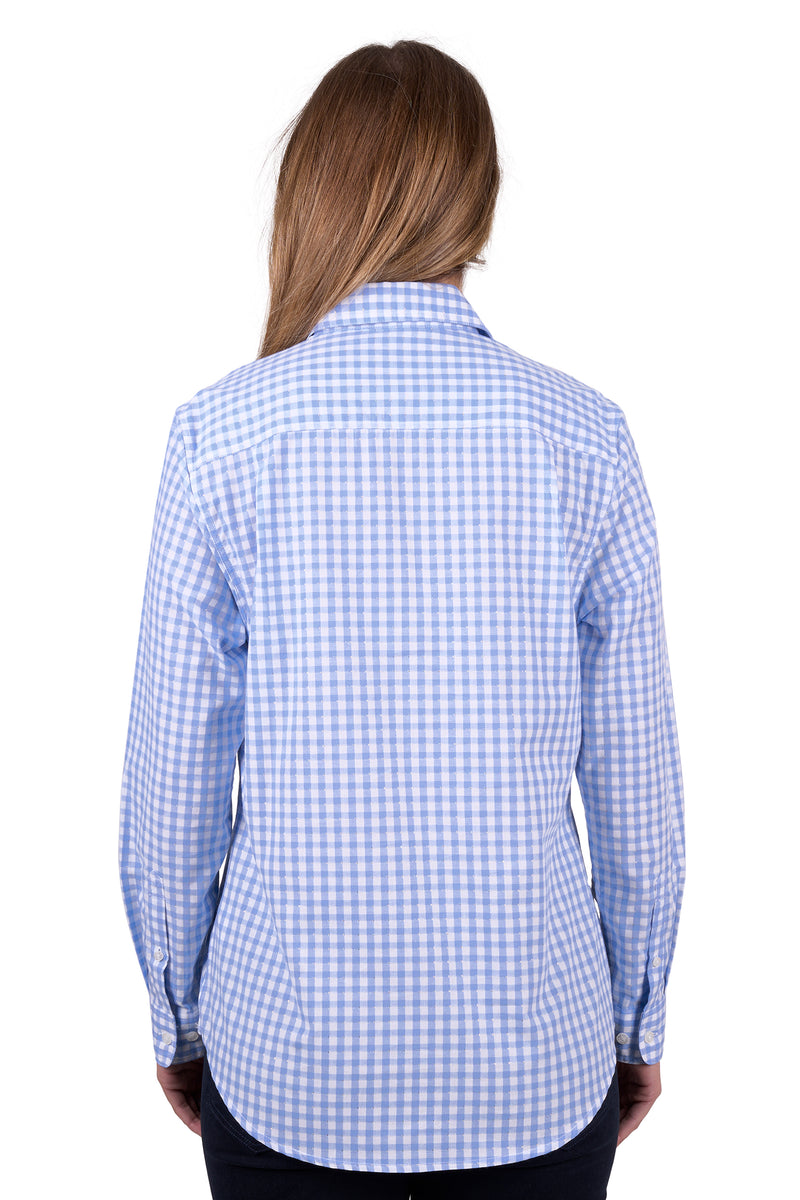 'Rux' Half Placket Long Sleeve Shirt - Blue Gingham