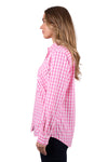'Melly' Half Placket Long Sleeve Shirt - Pink Gingham