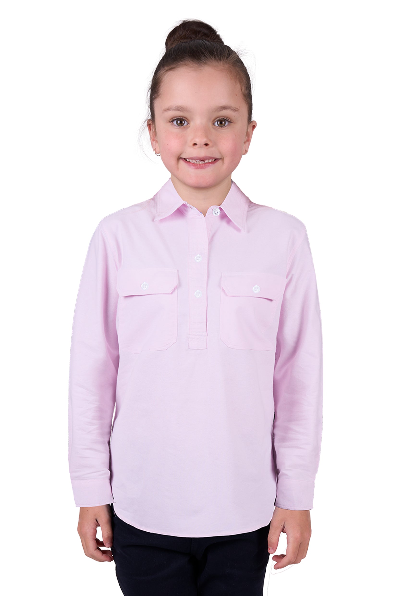 'Milly' Half Button Longsleeve Shirt - Pale Pink