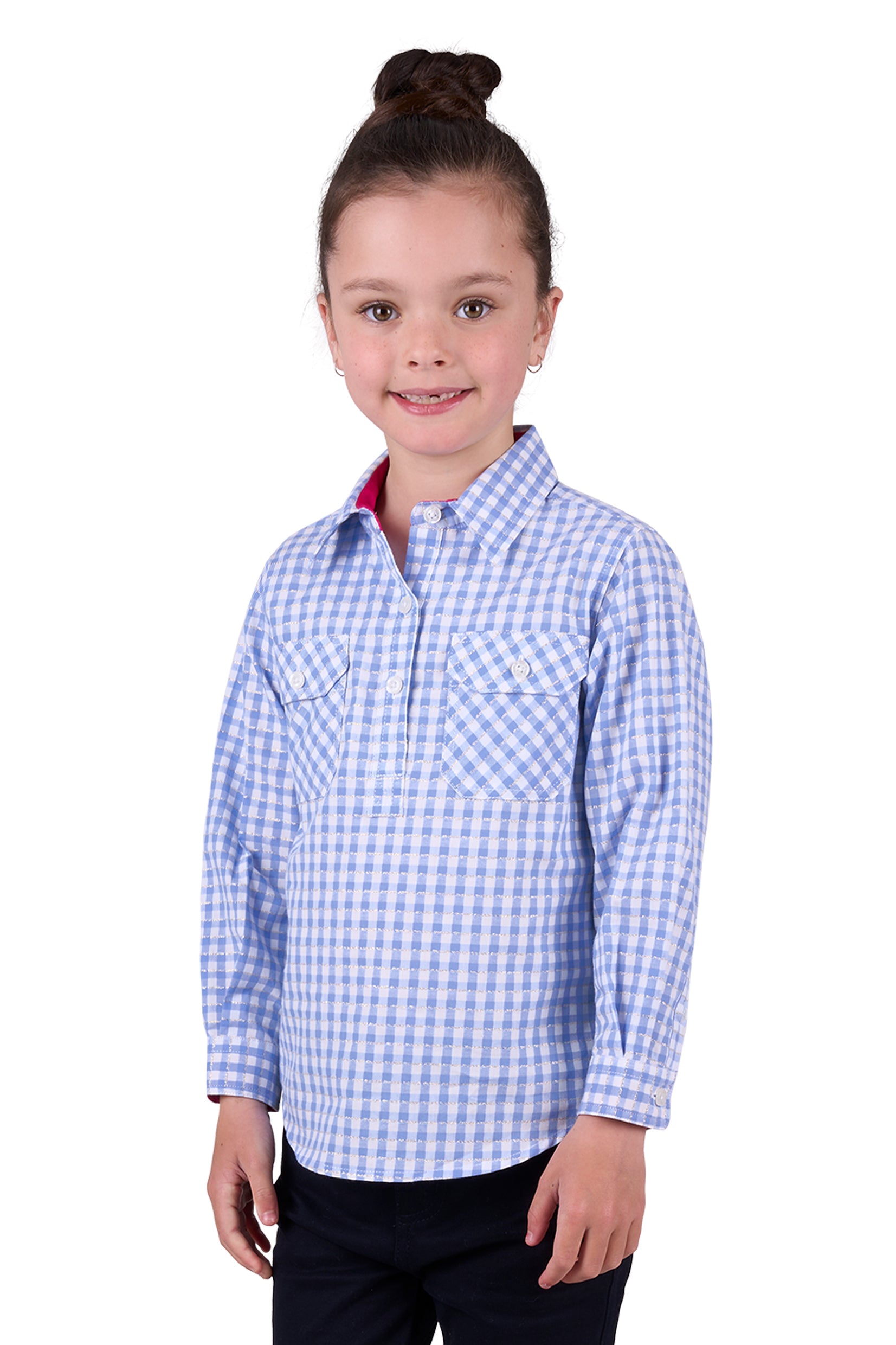 'Rux' Half Button Longsleeve Shirt - Blue Gingham